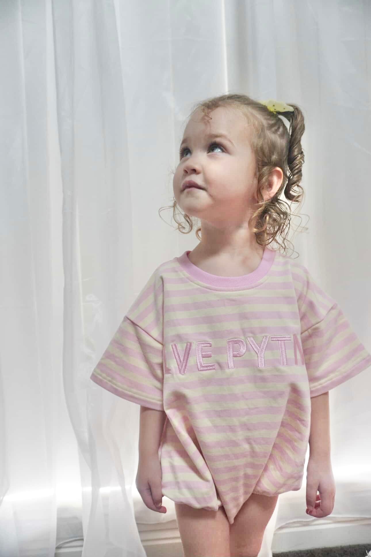 Summer Oversized Stripey Romper - Pink & Cream