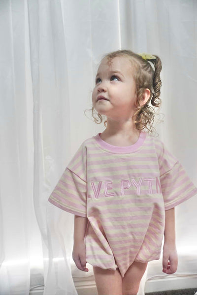 Summer Oversized Stripey Romper - Pink & Cream