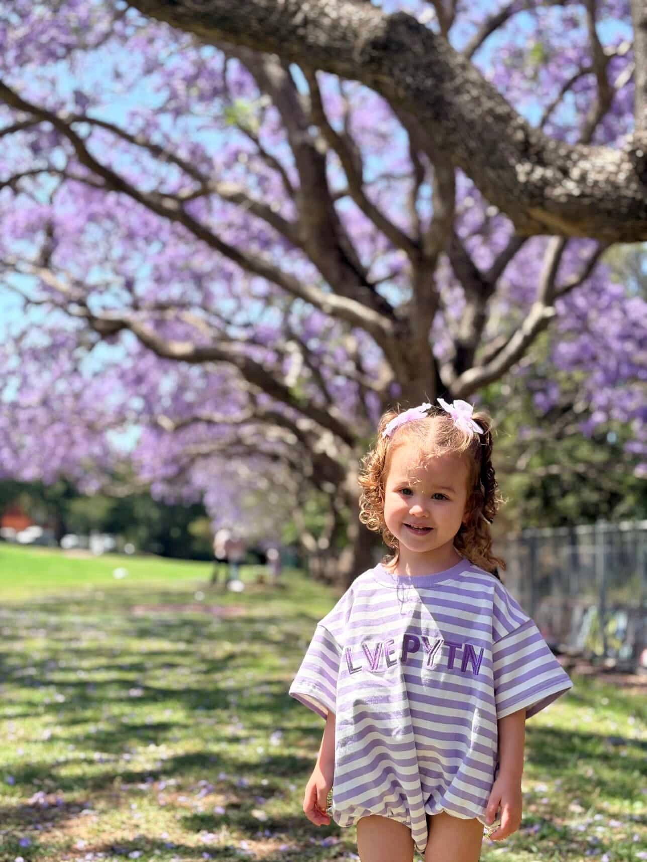 Summer Oversized Stripey Romper - Lilac & White