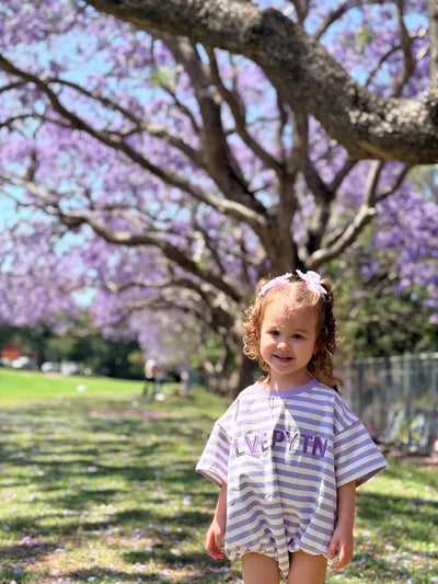 Summer Oversized Stripey Romper - Lilac & White