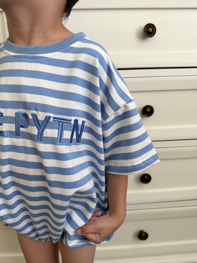 Summer Oversized Stripey Romper - Blue & White