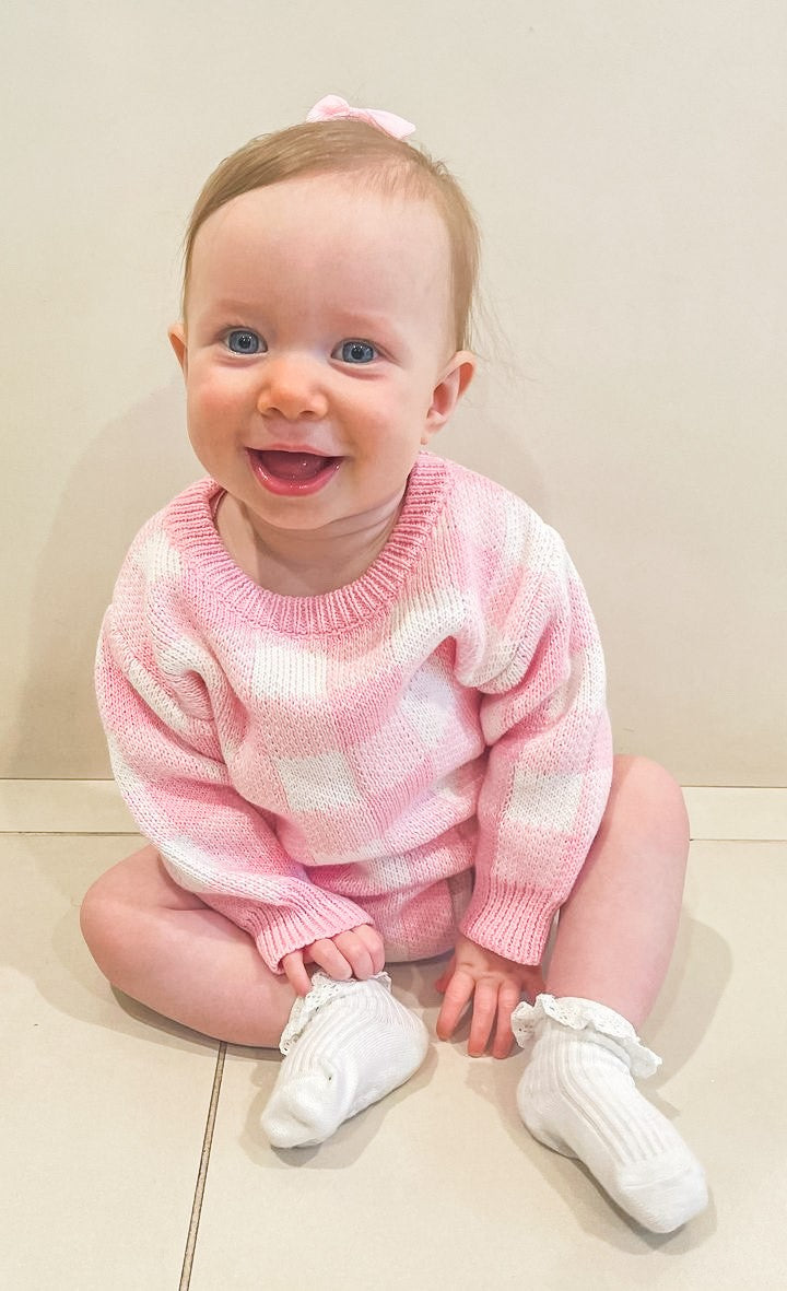 Gingham Knitted Romper Pink – Love, Peyton