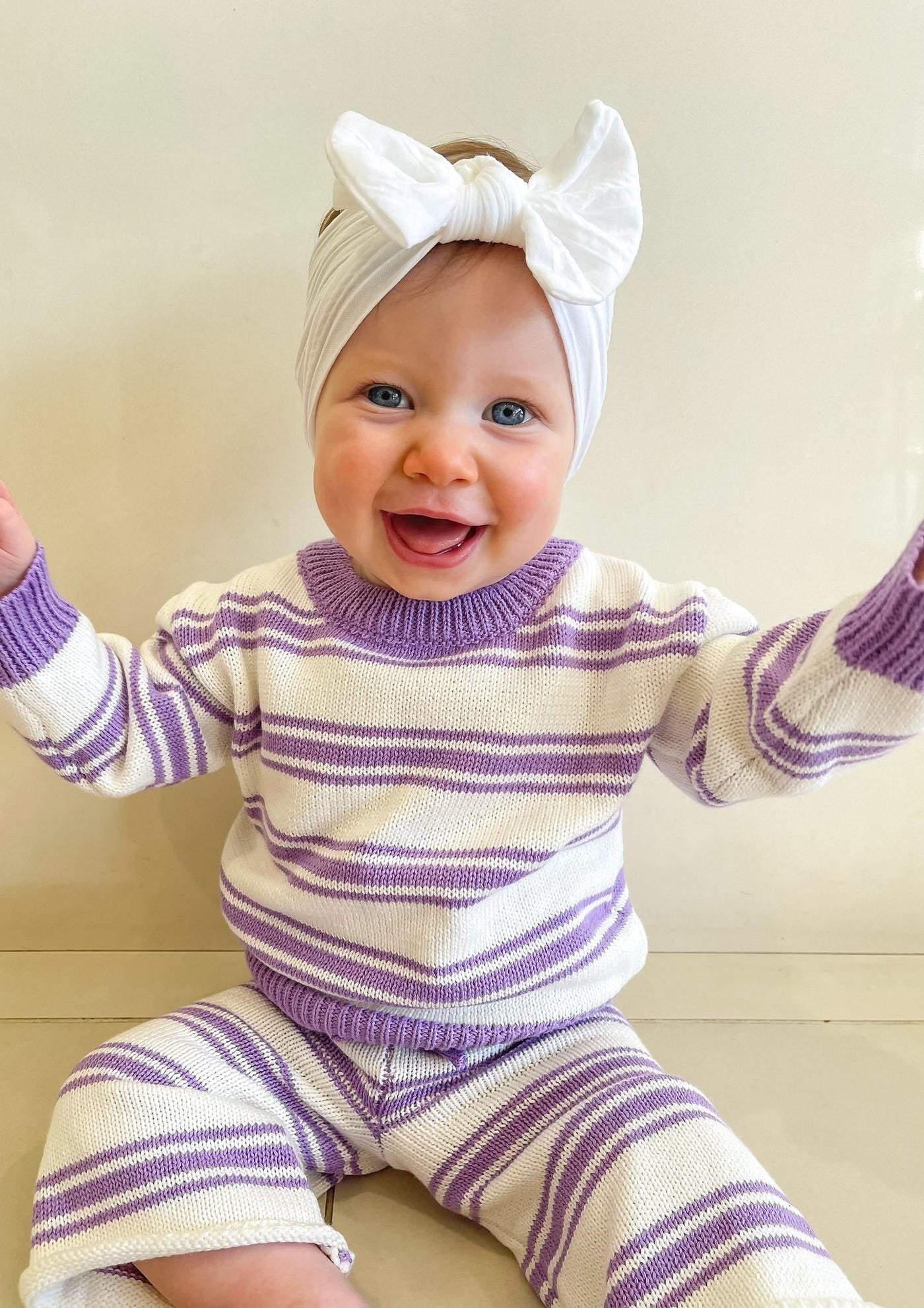 Stripey Knitted Jumper & Flared Pants Set - Lilac