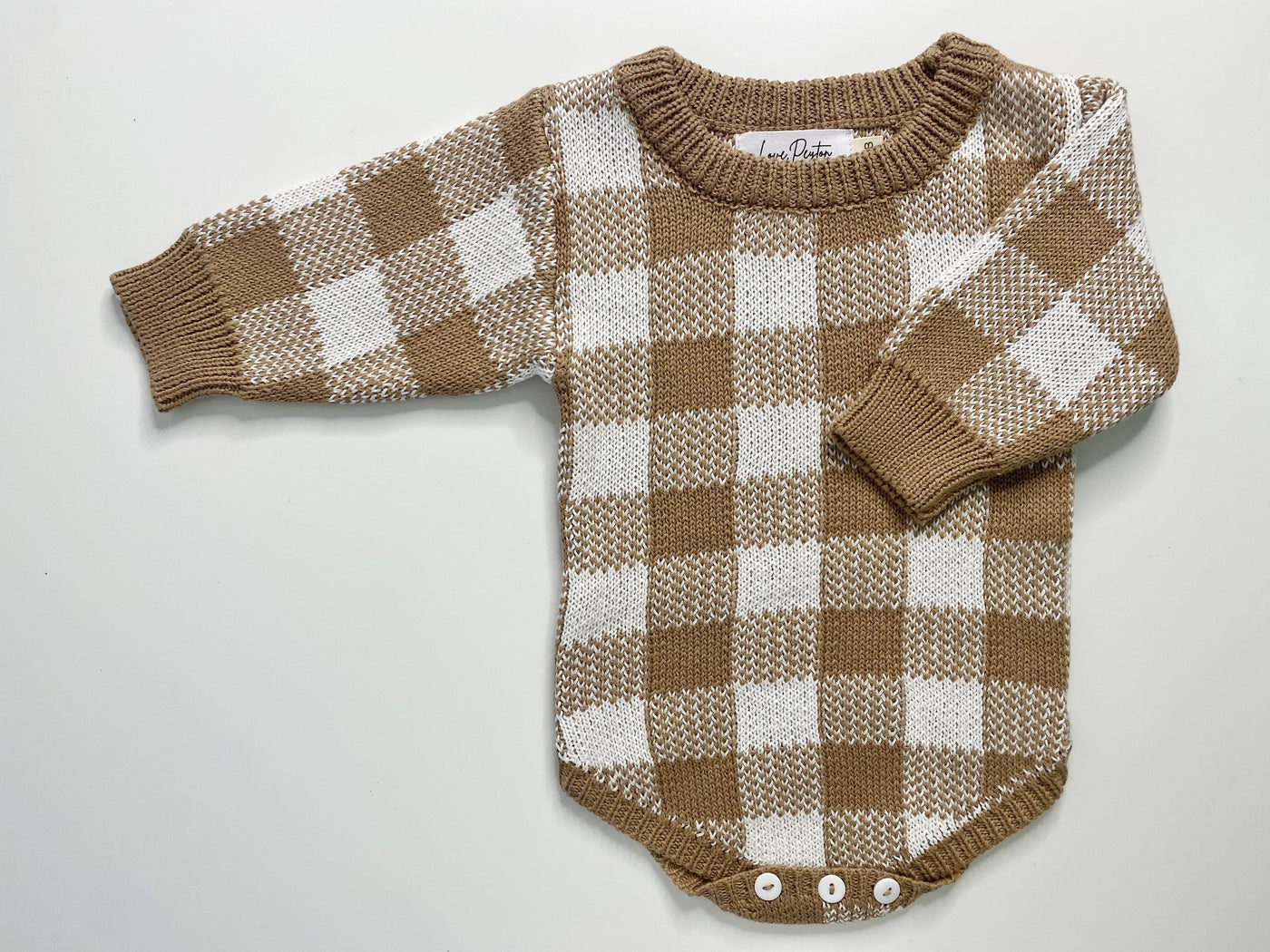 Gingham Knitted Romper - Chocolate Brown