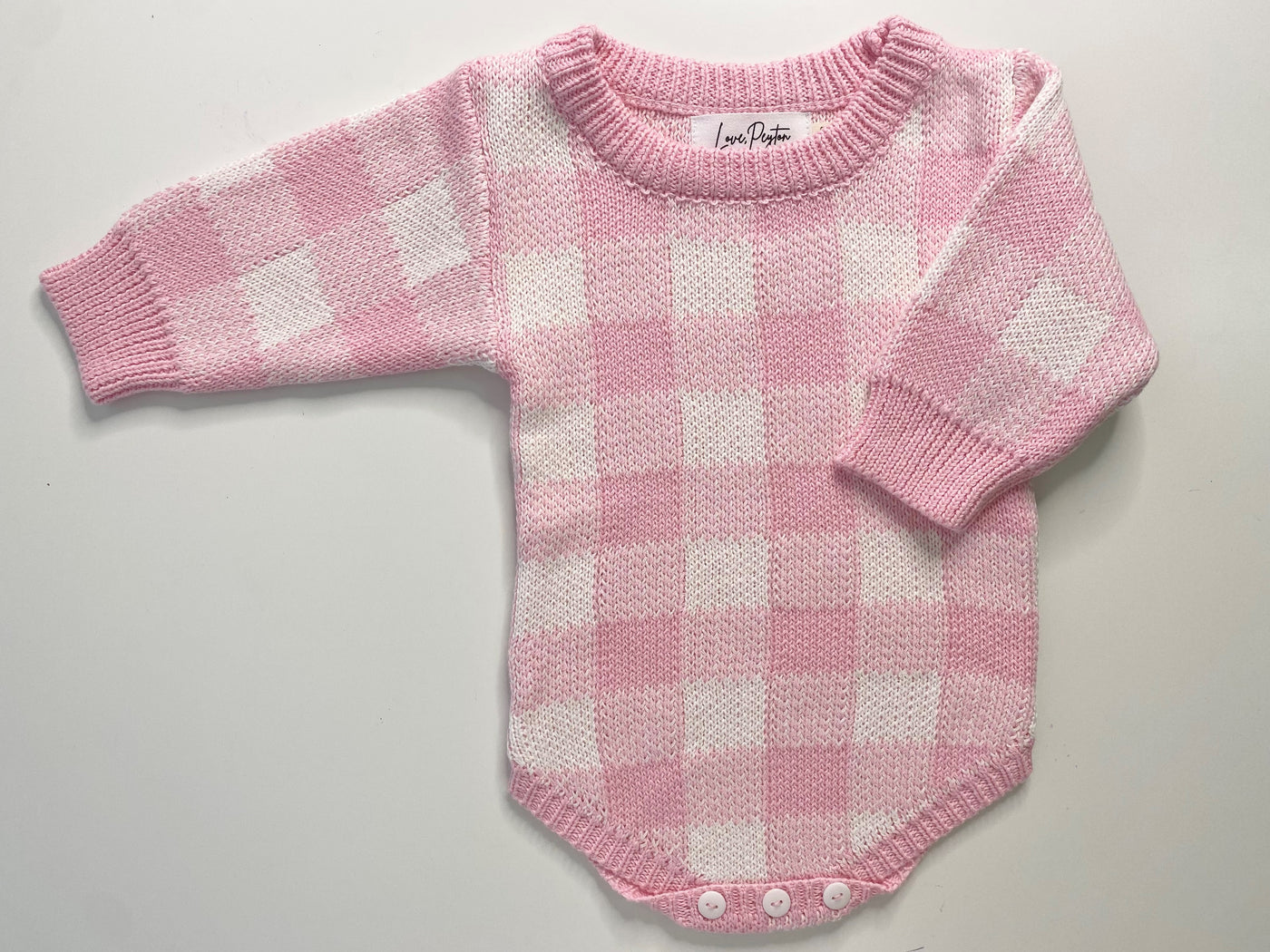 Gingham Knitted Romper - Pink