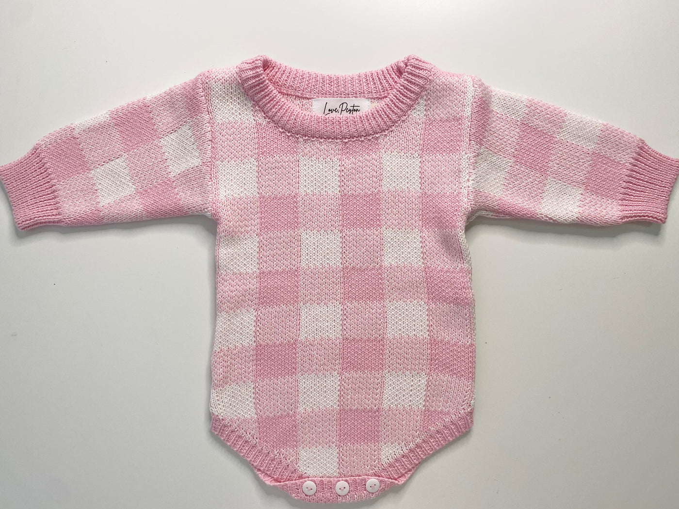 Gingham Knitted Romper - Pink