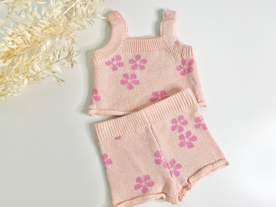 Summer Pink Daisy 2 Piece Knit Set - *PRE-ORDER ONLY TURNAROUND TIME 6-8 WEEKS*