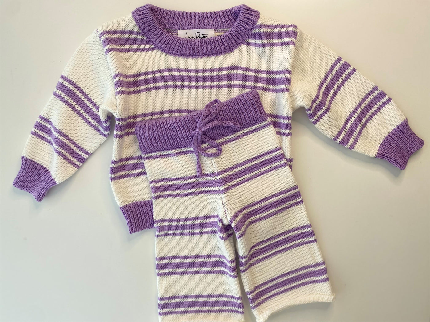 Stripey Knitted Jumper & Flared Pants Set - Lilac