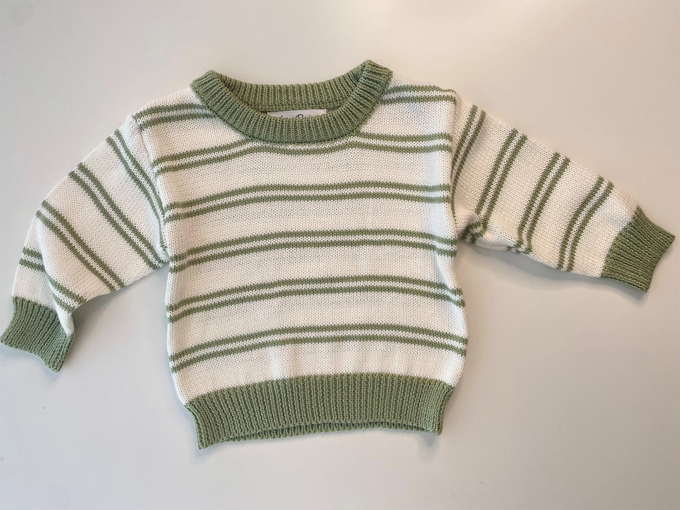 Stripey Knitted Jumper & Pants Set - Olive Green