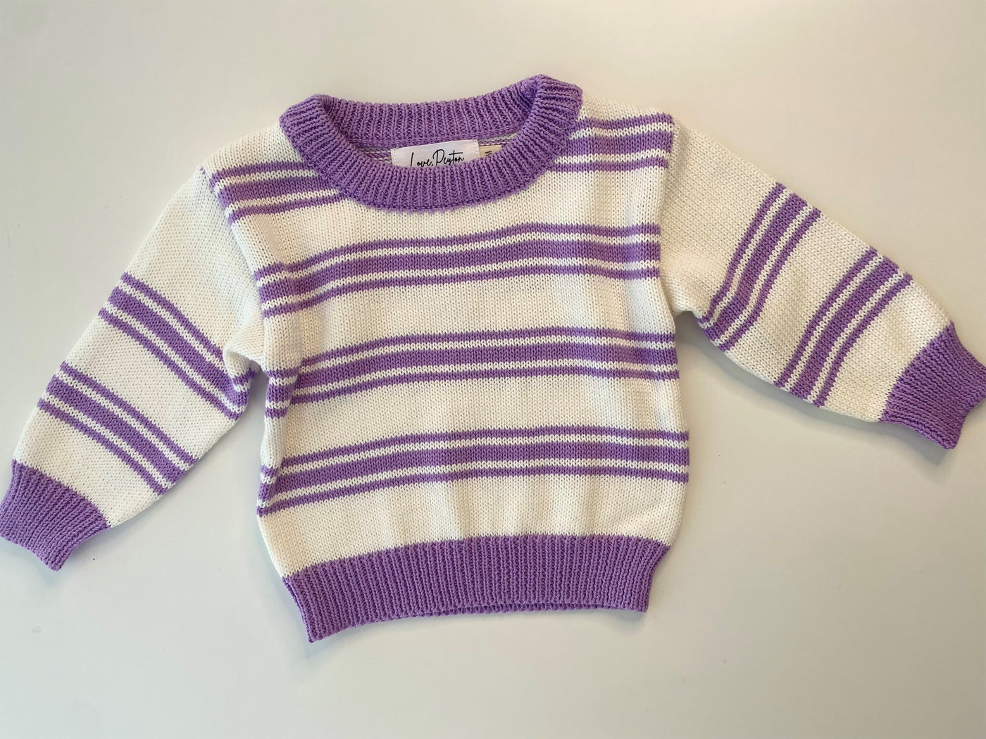 Stripey Knitted Jumper & Flared Pants Set - Lilac