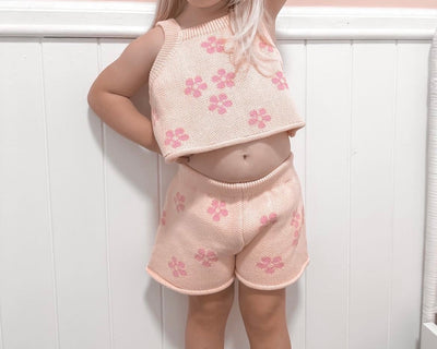 Summer Pink Daisy 2 Piece Knit Set